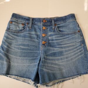 Madewell Jean Shorts Women 28 Button Fly Blue Denim High Rise Cut Offs Stretch